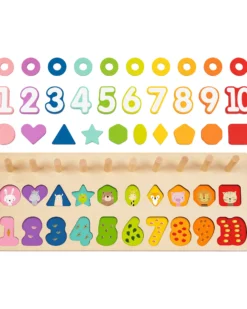 Abaco Impilabile Numerico in Legno - 44,9 x 17,6 x 10 cm - A Partire Dai 18 Mesi - Comprende 76 Pezzi