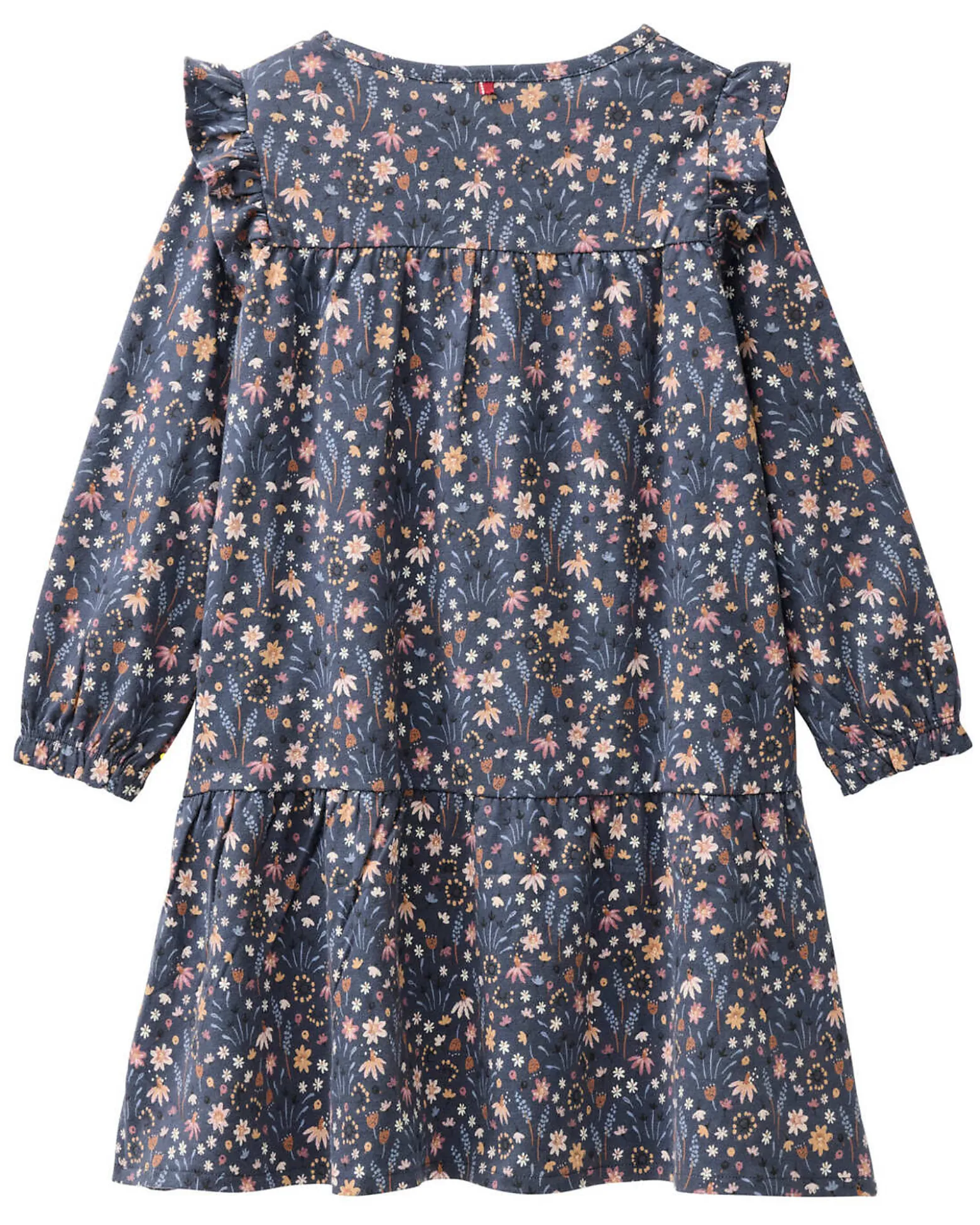 Abito Maniche Lunghe a Fiori - Blu - Cotone GOTS