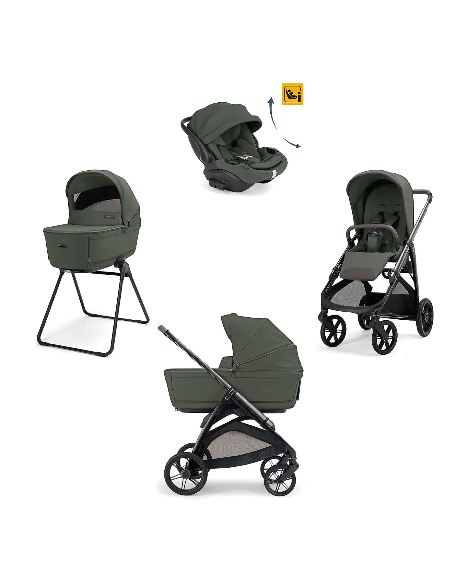 Aptica System Quattro - Ivy Green - Passeggino + Culla Standup + Seggiolino Auto Darwin Recline EVO + Telaio Litio