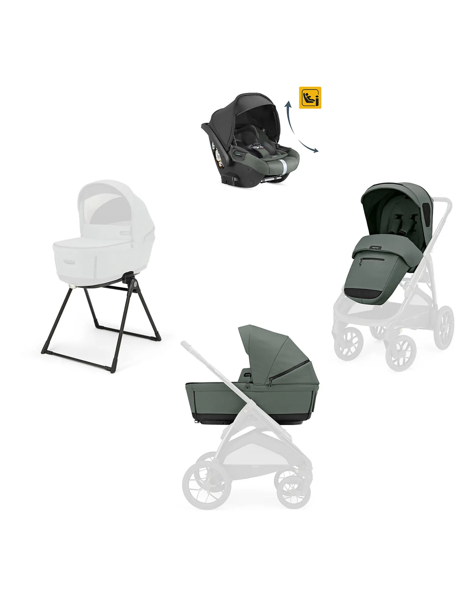 Aptica XT System Quattro - Taiga Green - Seduta All Season + Culla Open Up + Standup + Seggiolino Auto Darwin Recline