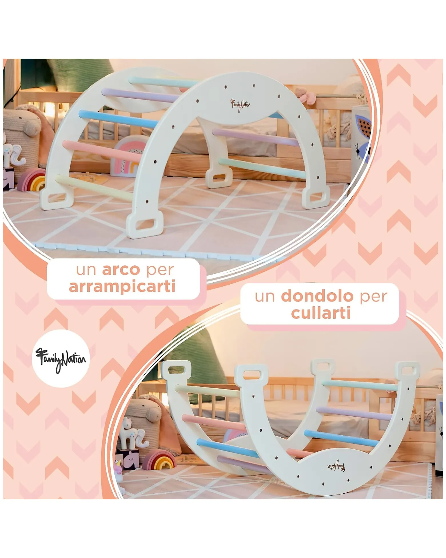 Arco Montessori Rainbow - Cotton Candy - Sviluppa Equilibrio e Agilità