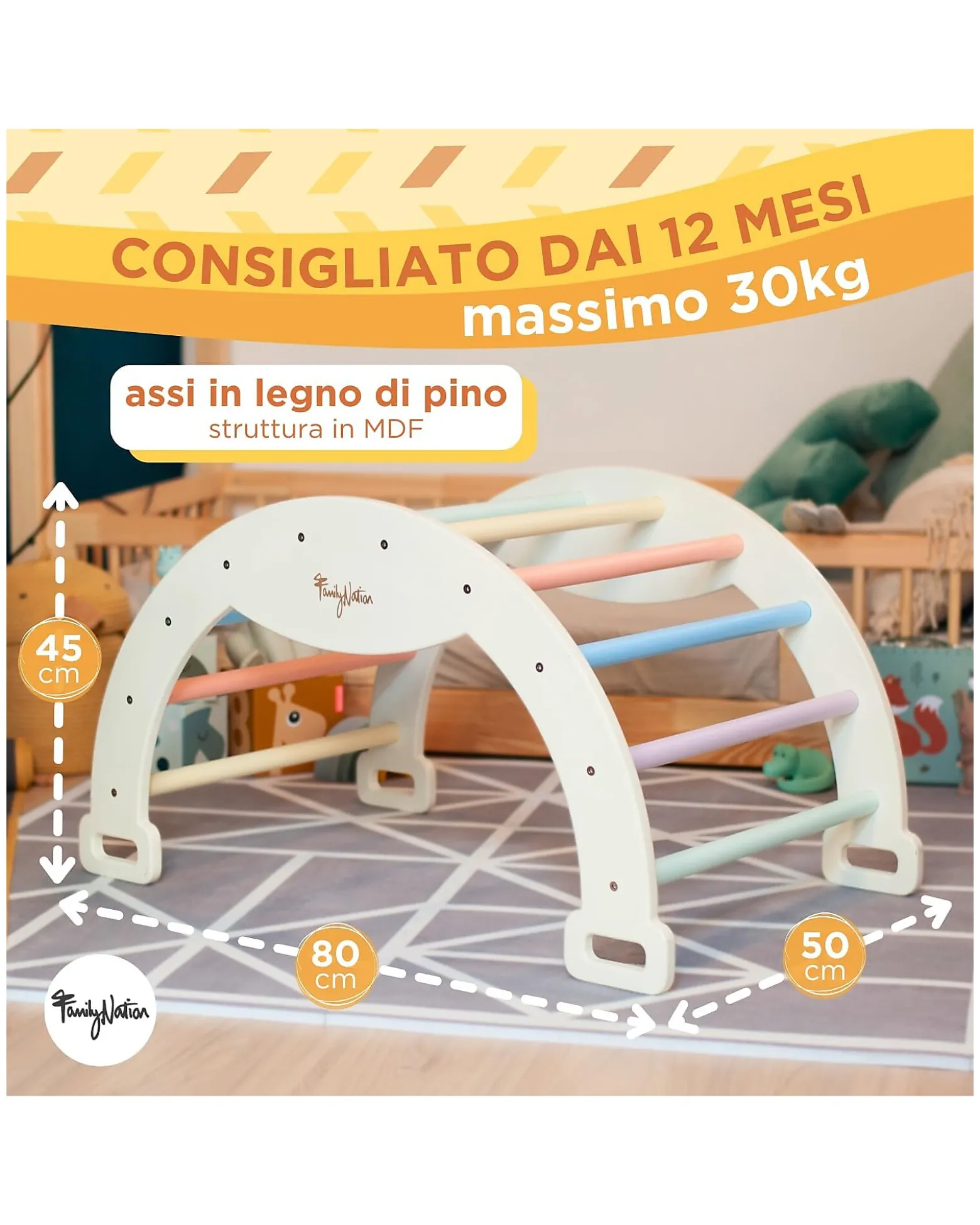 Arco Montessori Rainbow - Cotton Candy - Sviluppa Equilibrio e Agilità