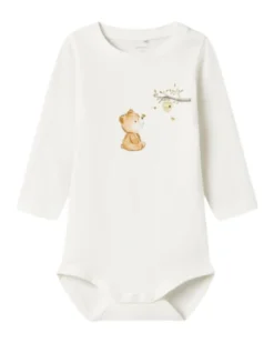 Body a Stampa e a Maniche Lunghe - Cloud Dancer - Cotone Bio