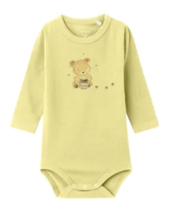 Body a Stampa e a Maniche Lunghe - Giallo Chardonnay - Cotone Bio