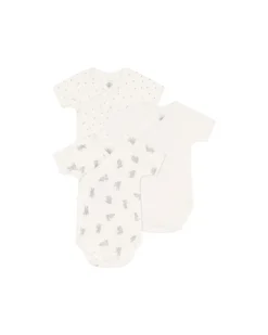 Body Kimono Manica Corta - Pacco da 3 - Bianco - Stelle/Conigli - 100% Cotone