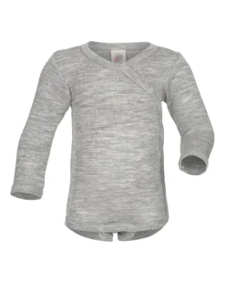 Body Kimono Manica Lunga con Automatici - Grigio - Lana Vergine e Seta -Certificato GOTS