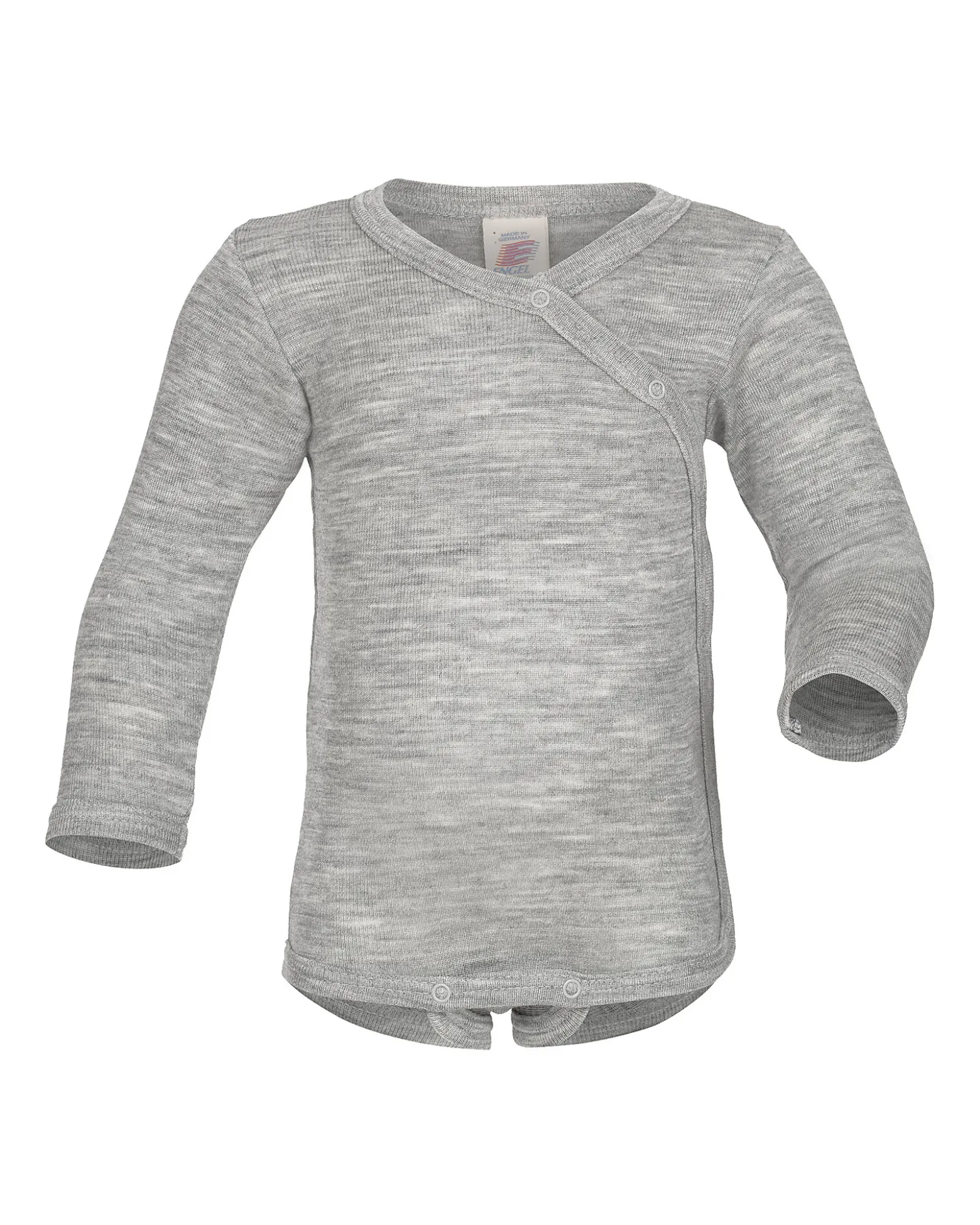 Body Kimono Manica Lunga con Automatici - Grigio - Lana Vergine e Seta -Certificato GOTS