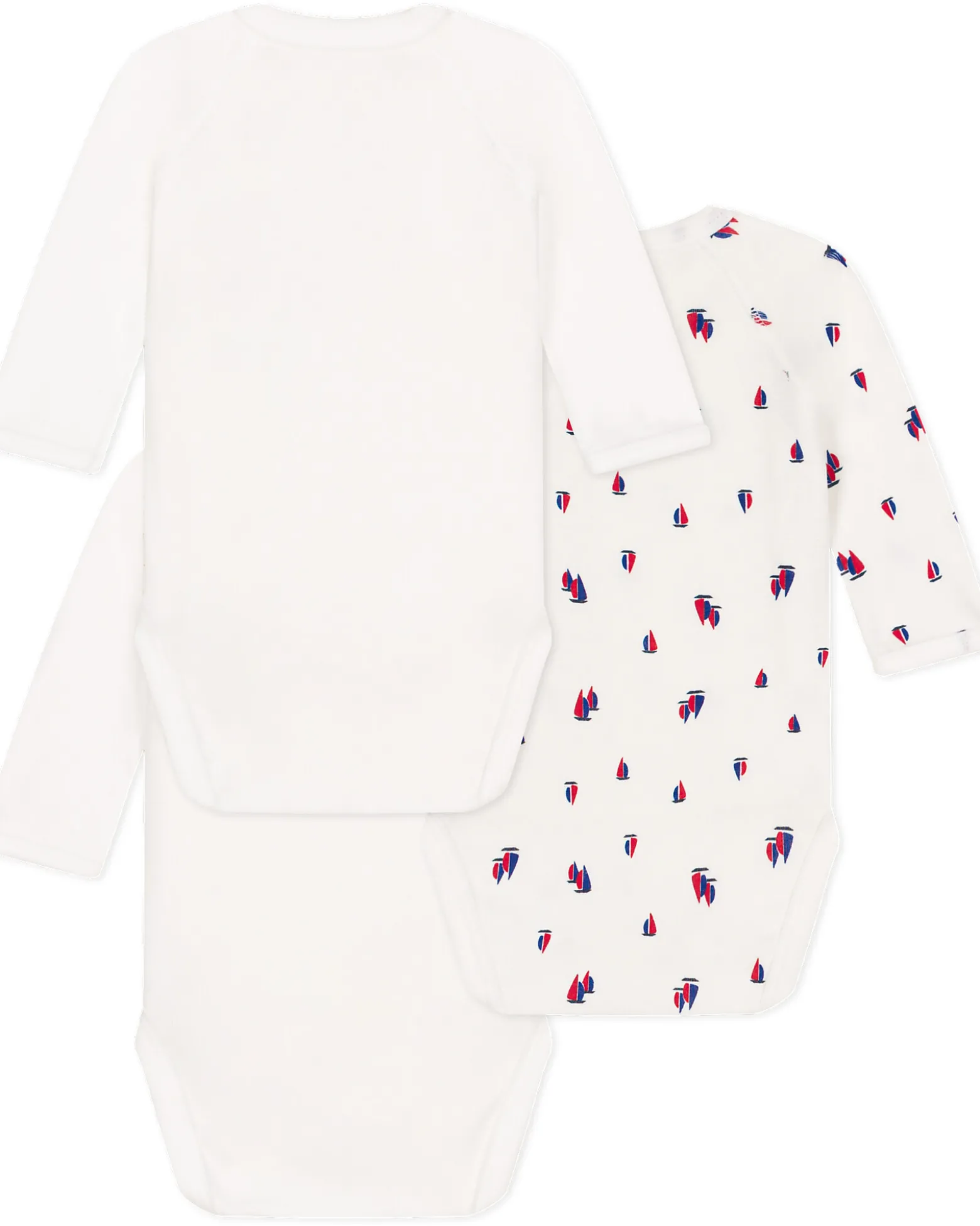 Body Kimono Manica Lunga - Pacco da 3 - Bianco - Barche a Vela - 100% Cotone Bio