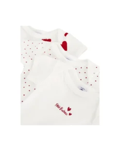 Body Manica Corta - Pacco da 3 - Bianco con fantasia a cuore/Bianco - 100 %Cotone