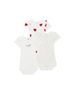 Body Manica Corta - Pacco da 3 - Bianco con fantasia a cuore/Bianco - 100 %Cotone