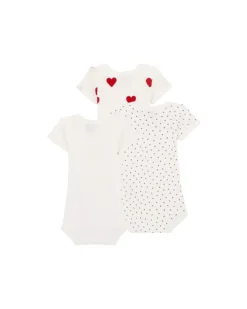 Body Manica Corta - Pacco da 3 - Bianco con fantasia a cuore/Bianco - 100 %Cotone