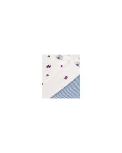 Body Manica Lunga - Pacco da 3 - Bianco/Azzurro - Barchette e Righe - 100% Cotone Bio