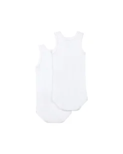 Body Senza Maniche, Pacco da 2 - Bianco - 100% Cotone