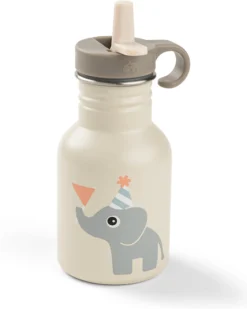 Borraccia in Metallo 350 ml - Celebration - Sabbia - con Cannuccia a Scomparsa! - 12m+