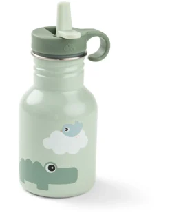 Borraccia in Metallo 350 ml - Playground - Verde - con Cannuccia a Scomparsa! - 12m+