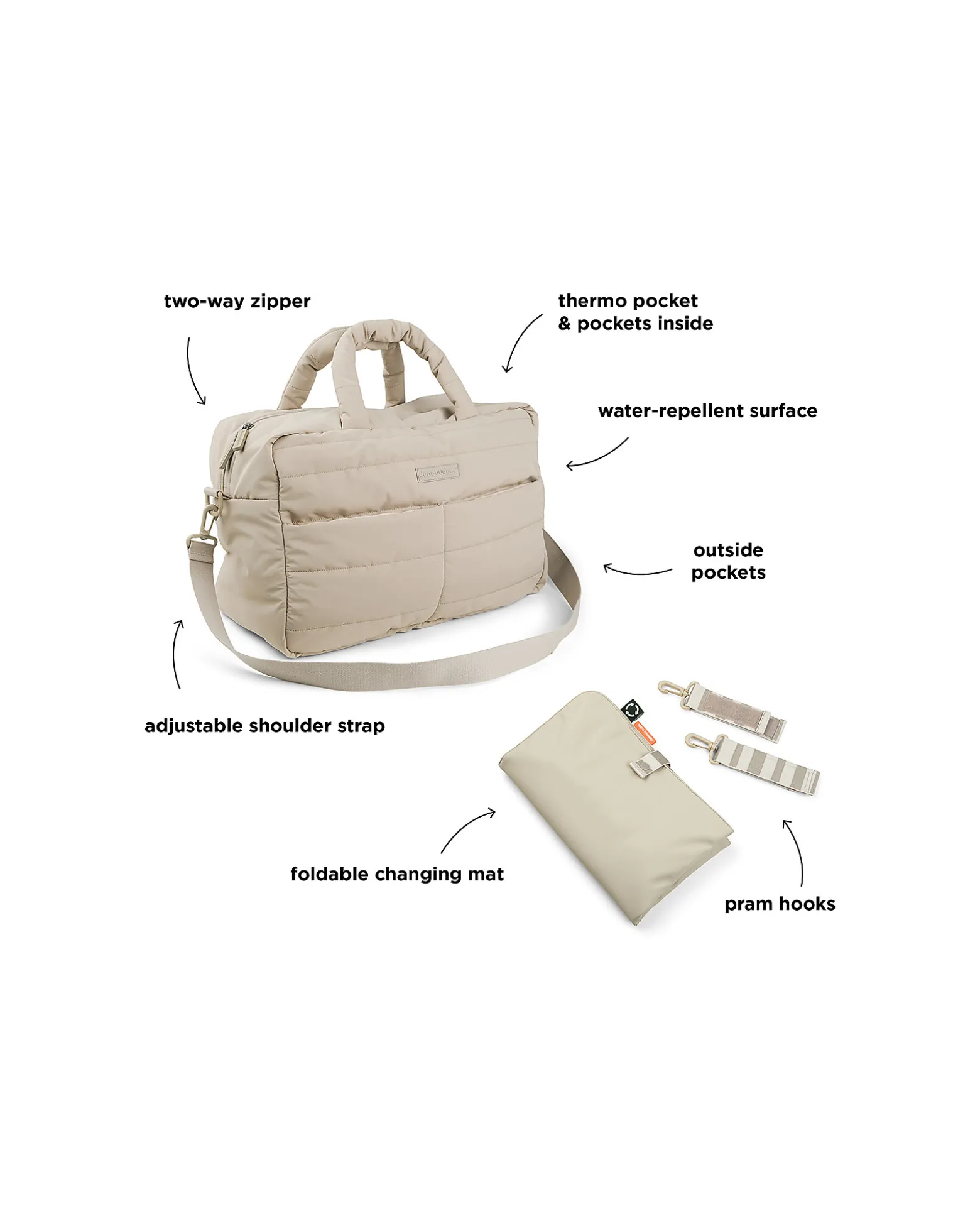 Borsa Cambio con Fasciatoio - Trapuntata - Sabbia - 24 L - Fatto con Bottiglie di Plastica Riciclata