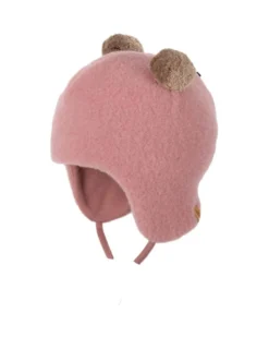 Cappellino con Pompon - Rosa - 100% Lana Merino Bio GOTS