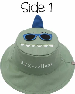 Cappello Estivo Reversibile Anti-UV SPF 50+ - Dino+Dinosauro Surfista - 100% Cotone