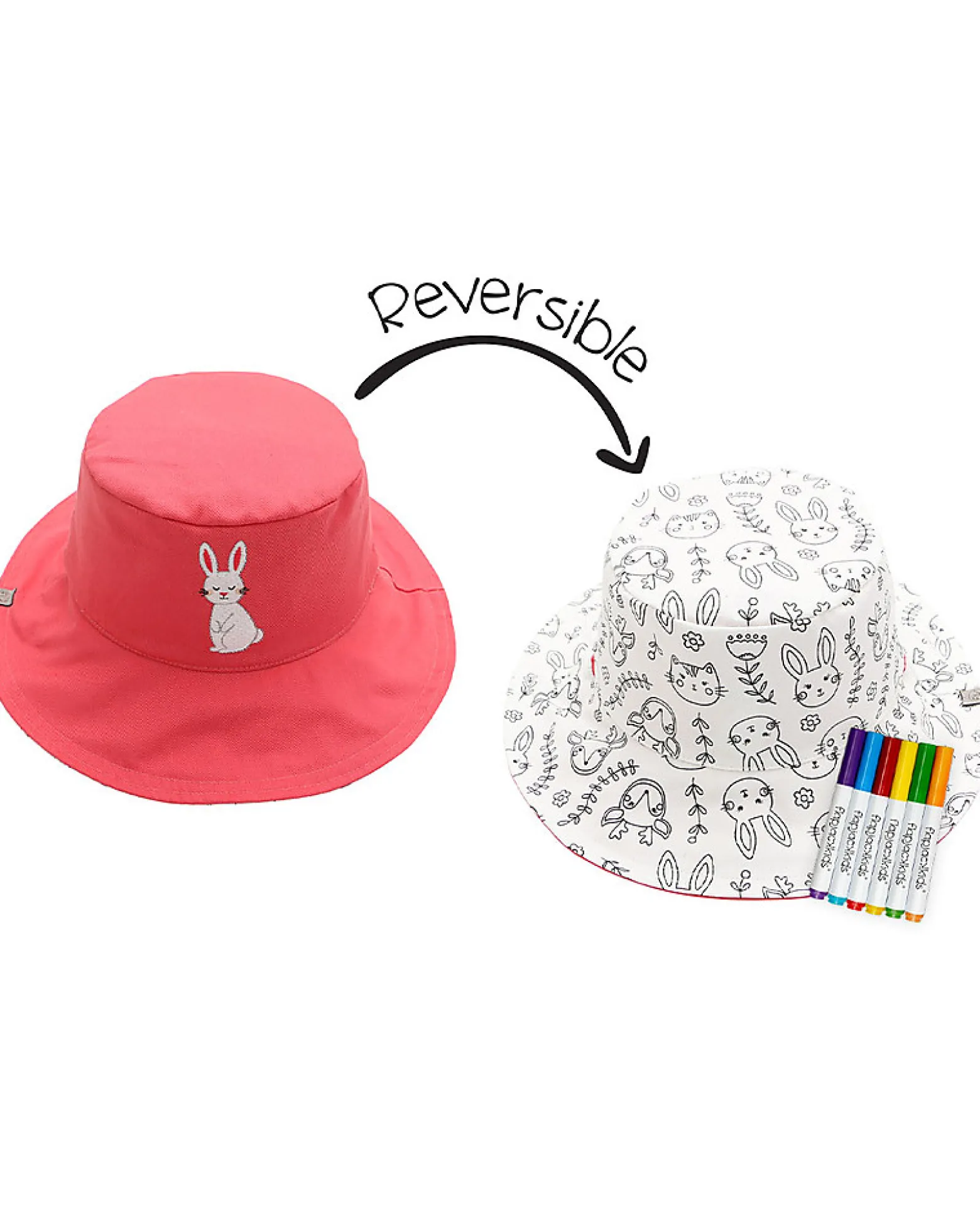 Cappello Estivo Reversibile da Colorare con Pennarelli - 100% Cotone - Coniglietto