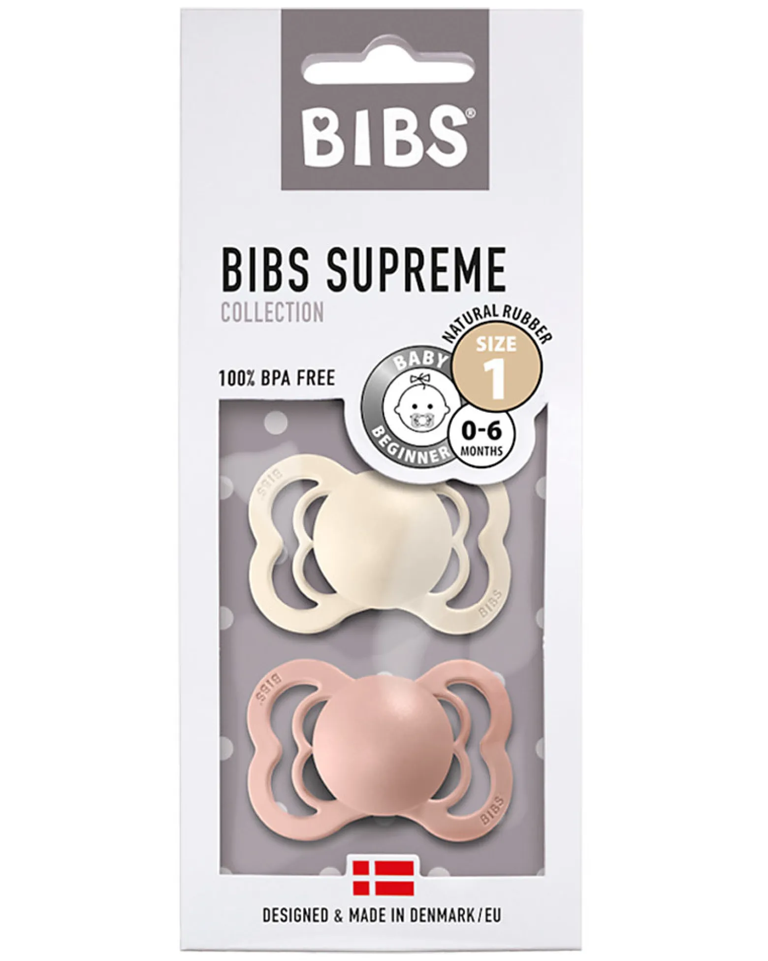 Ciuccio Supreme - Tettarella Simmetrica in Gomma Naturale - Avorio e Rosa Cipria - Senza PBA, PVC e Flatati