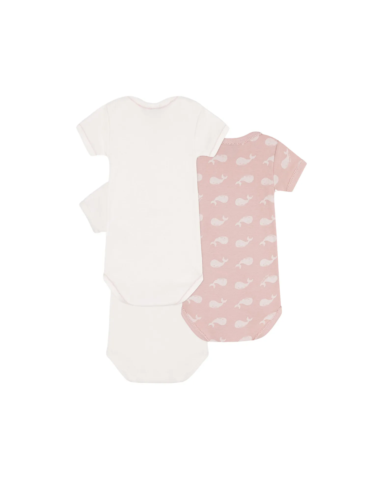 Confezione da 3 Body Manica Corta - Bianco/Rosa - Fantasia Balena - 100% Cotone Organico
