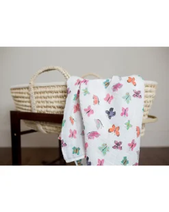 Copertina Swaddle 120 x 120 cm, Farfalle - 100% mussola di cotone