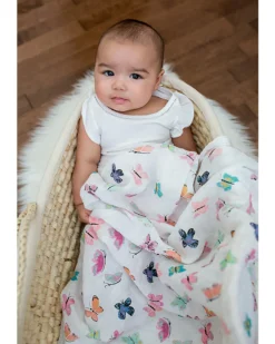Copertina Swaddle 120 x 120 cm, Farfalle - 100% mussola di cotone