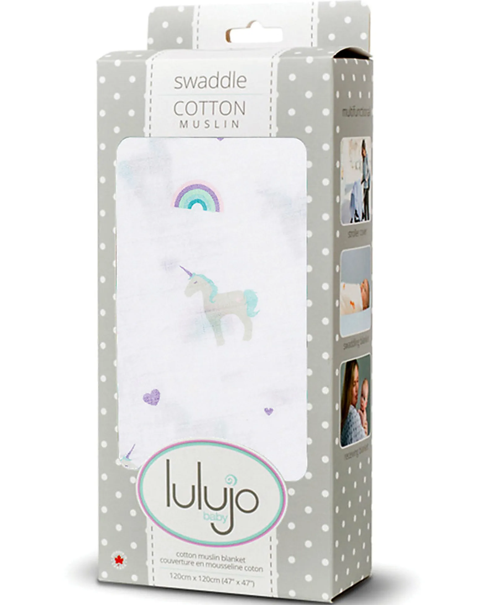 Copertina Swaddle 120 x 120 cm, Unicorni - 100% mussola di cotone