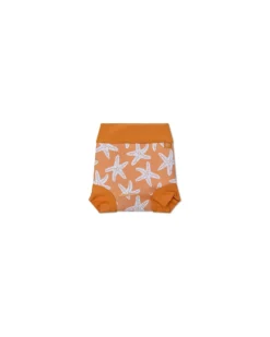 Costumino Contenitivo con Volant - Arancione - Stelle Marine - Tessuto UPF 50+