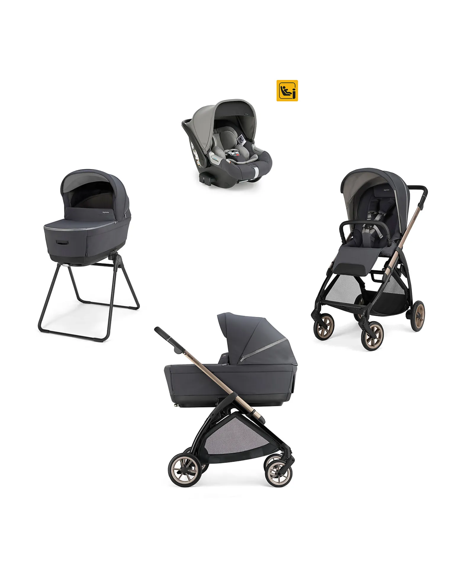 Electa System Quattro - Garage Grey - Passeggino + Culla Standup + Seggiolino Auto Darwin Infant I-Size + Telaio Bronze Black