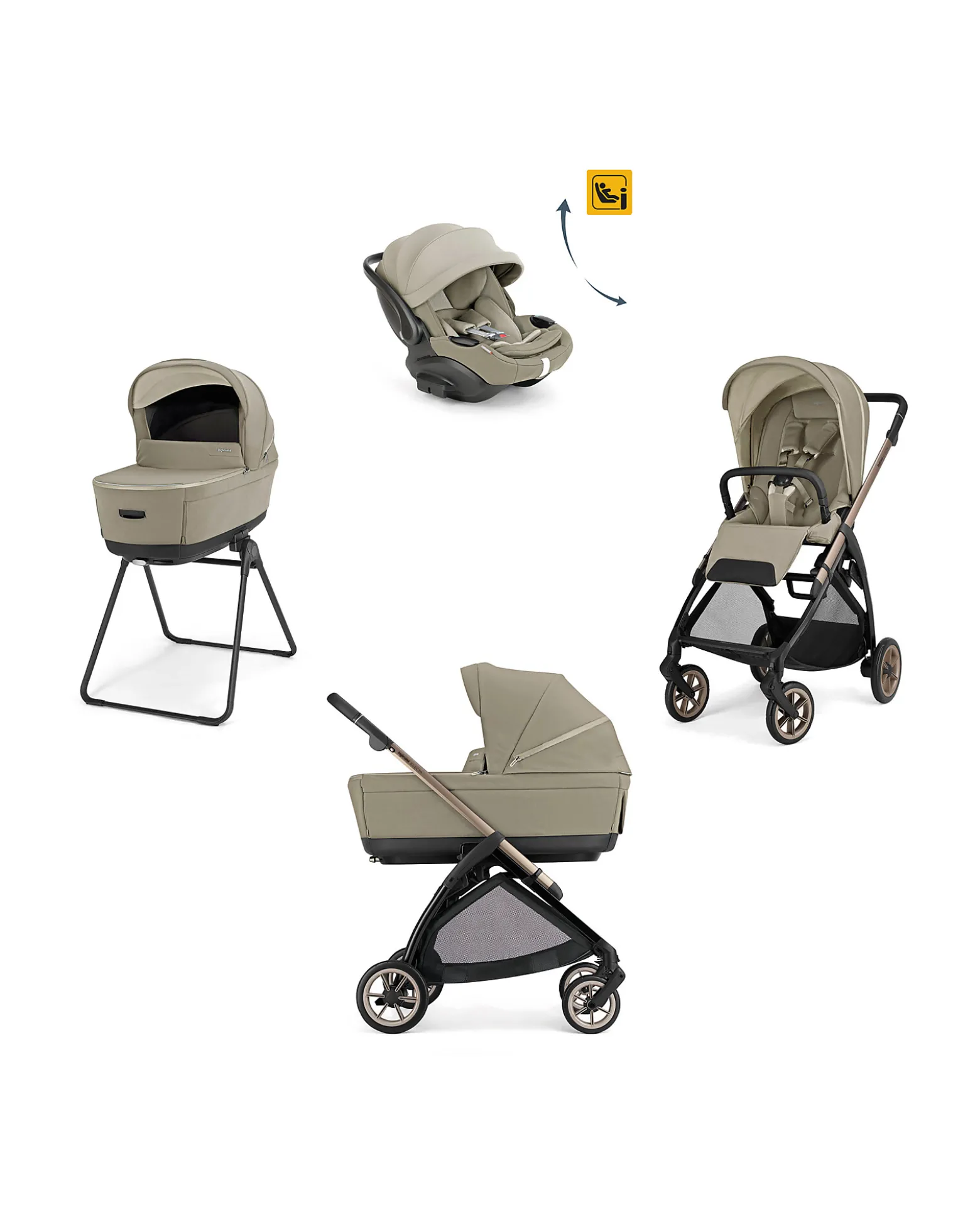 Electa System Quattro - Hangar Beige - Passeggino + Culla Standup + Seggiolino Auto Darwin Recline EVO + Telaio Bronze Black