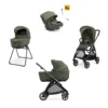 Electa System Quattro - Loft Green - Passeggino + Culla Standup + Seggiolino Auto Darwin Recline EVO + Telaio Iron Black