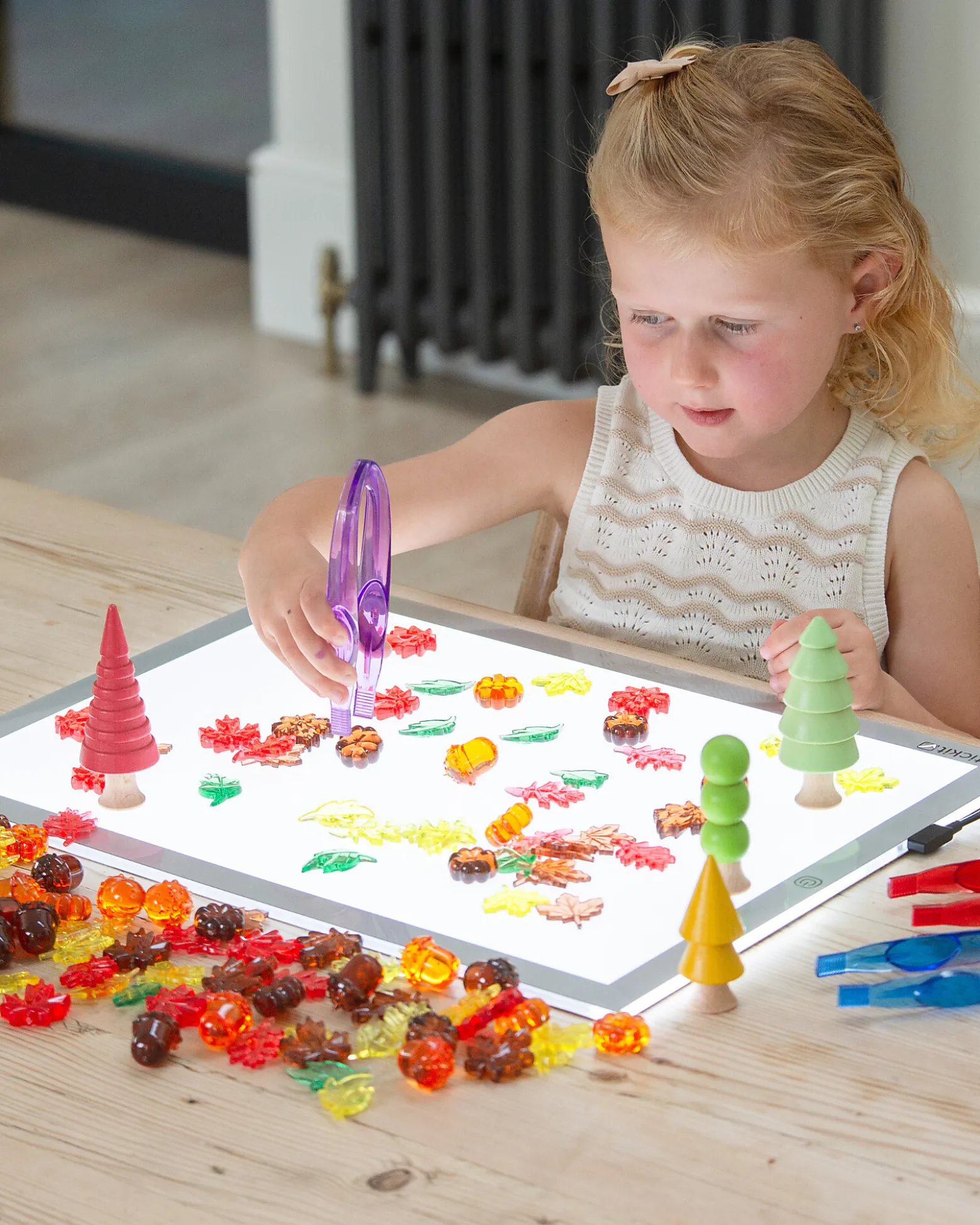 Foglie e Semi Traslucidi - Rosso/Giallo/Arancione/Marrone/Verde - da 3 Anni - Per Lavagna Luminosa