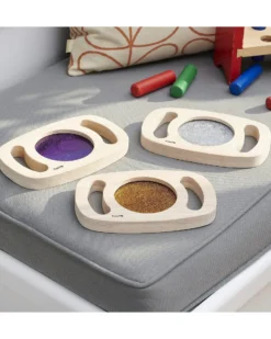 Gioco Sensoriale in Legno di Gomma FSC - Easy Hold - con Pannello Glitterato - Argento - 12m+