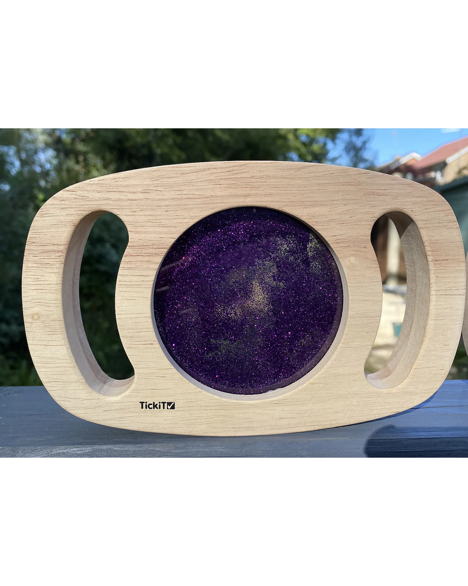 Gioco Sensoriale in Legno di Gomma FSC - Easy Hold - con Pannello Glitterato - Viola - 12m+