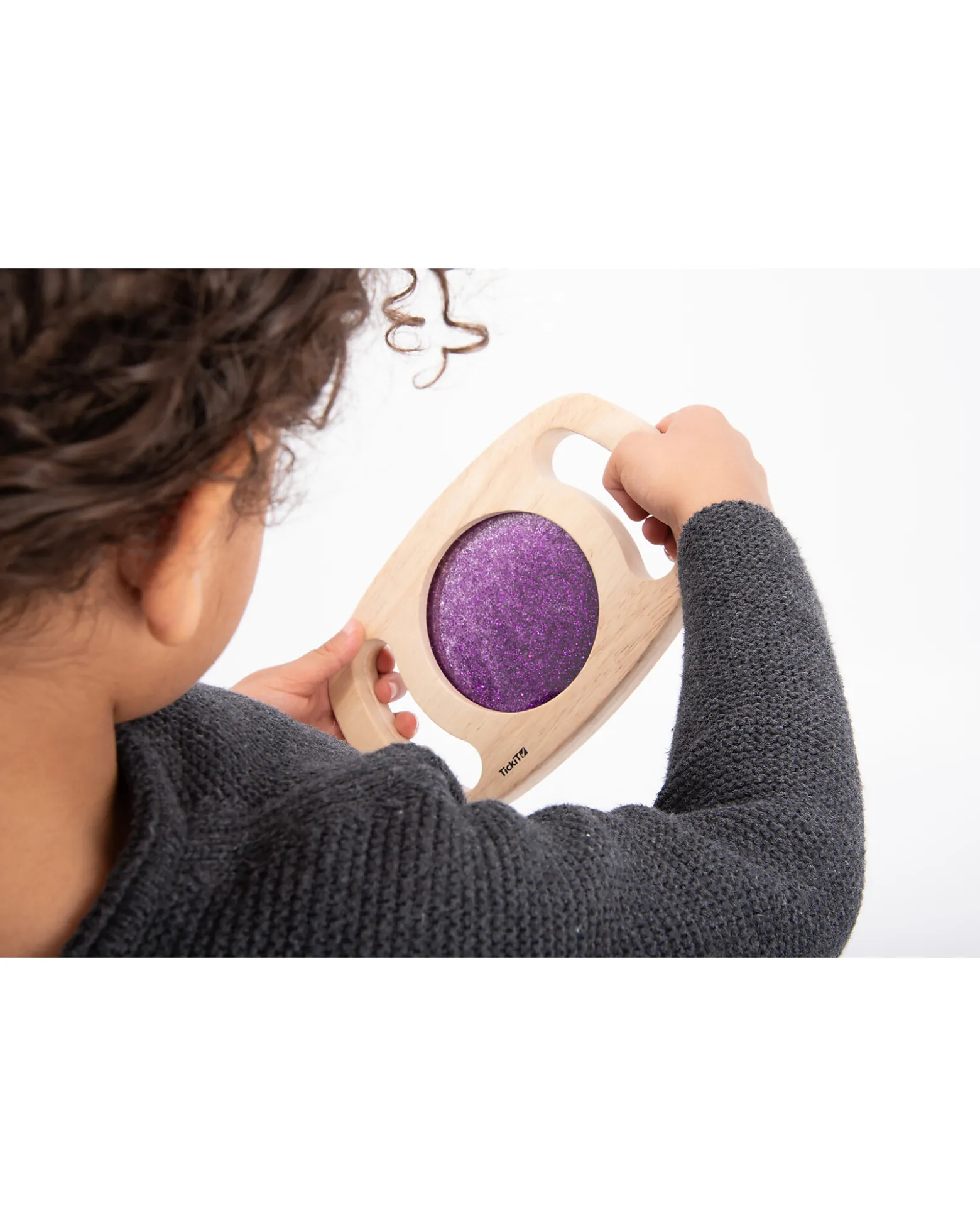 Gioco Sensoriale in Legno di Gomma FSC - Easy Hold - con Pannello Glitterato - Viola - 12m+