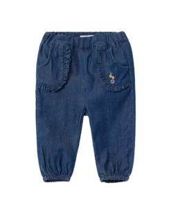Jeans - Dark Blue Denim - Tasche Frontali con Volant e Ricamo