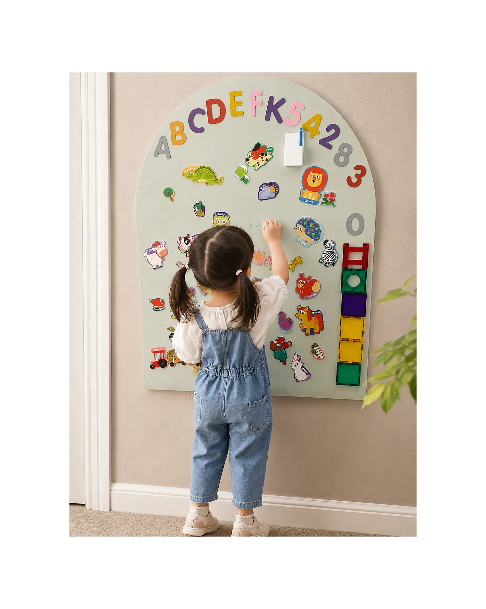 Lavagna Magnetica da Parete MagneKids™ - Arco - 95x60 cm - Verde Salvia - Installazione Facile Senza Fori