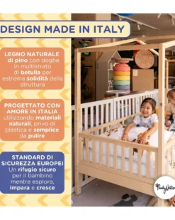 Letto Montessori Evolutivo Evi 4 in 1 - 200x90 cm - Tutto incluso - dalla Nascita a 99 anni
