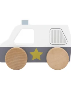 Macchina della Polizia Giocattolo in Legno - Bianco/Blu - 18+ m