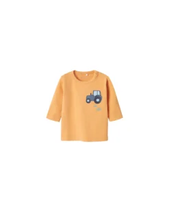 Maglia a Maniche Lunghe con Stampa Frontale - Arancione - Cotone Biologico