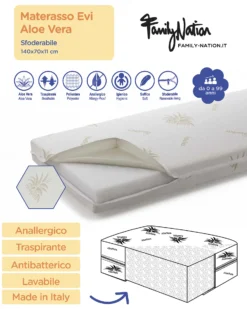 Materasso Evi 11 cm 140x70 - Aloe Vera - Sfoderabile - per Letto Montessori Evolutivo Evi 4 in 1