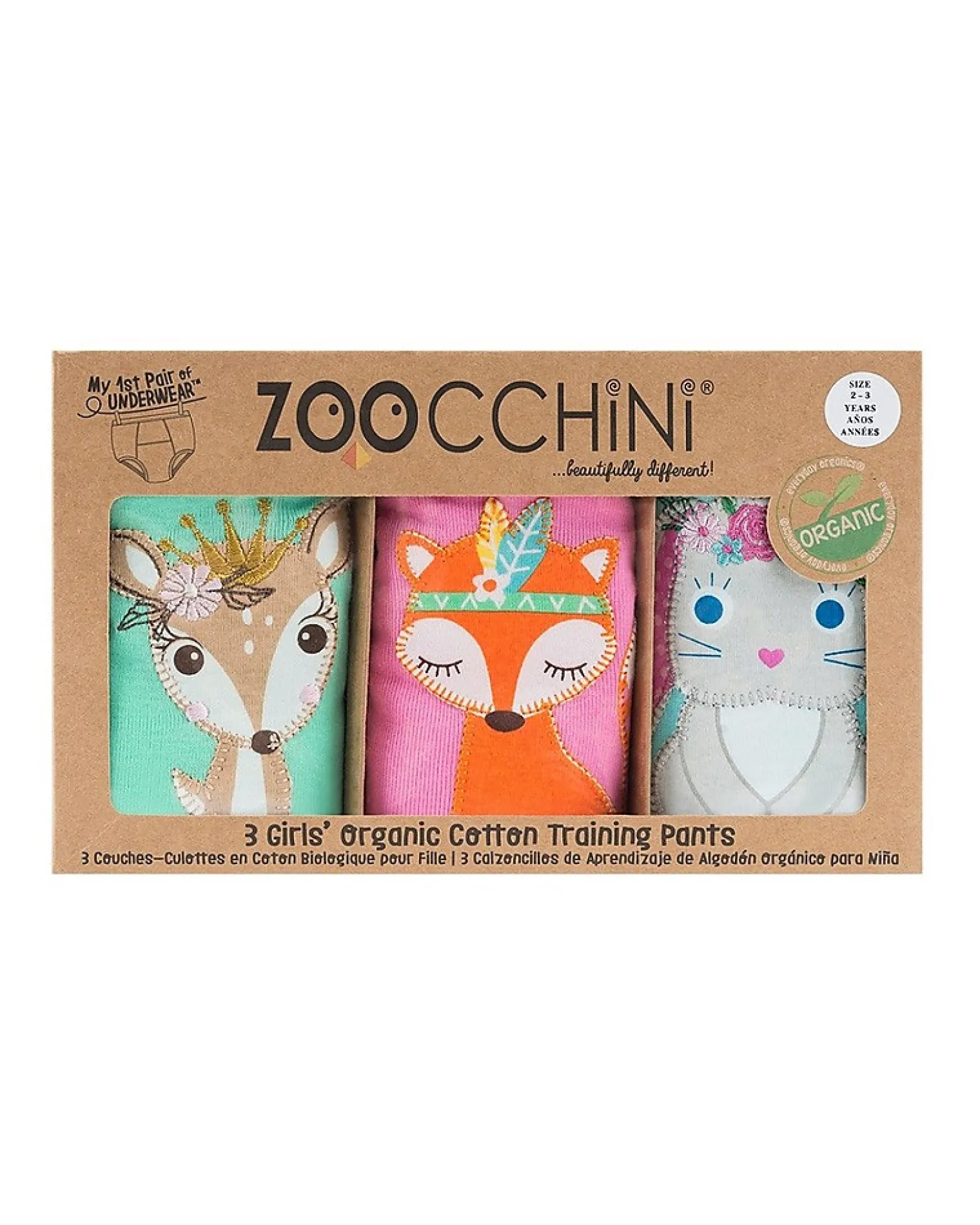 Mutandine Imbottite da Apprendimento Principesse del Bosco, Bimba - Pacco da 3 - 100% cotone bio