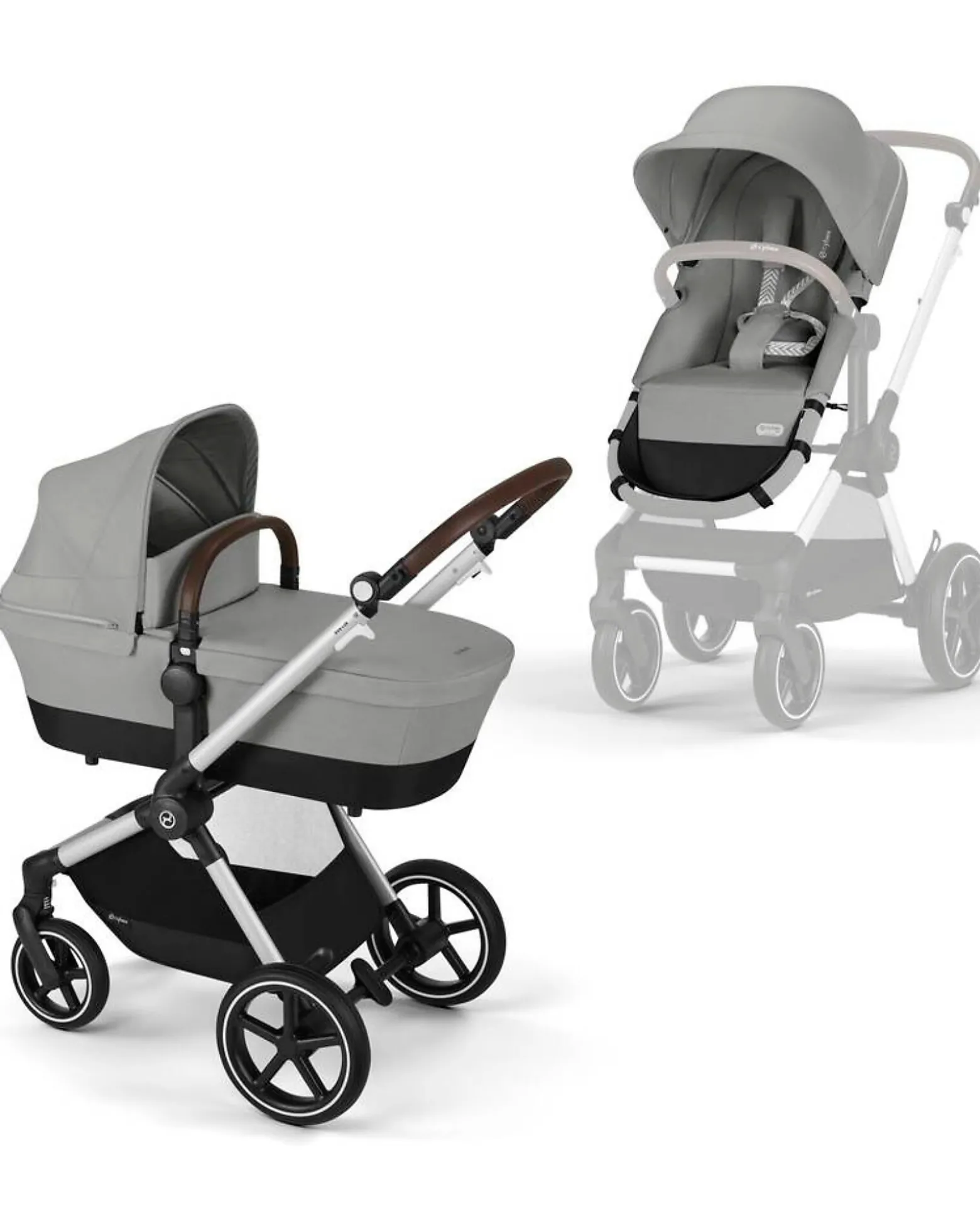 Passeggino EOS Lux 2-in-1 con Attacchi Intercambiabili: da Navicella a Seduta - Argento Stone Grey - dalla Nascita ai 4 Anni!