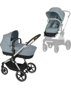 Passeggino EOS Lux 2-in-1 con Attacchi Intercambiabili: da Navicella a Seduta - Tortora Stormy Blue - dalla Nascita ai 4 Anni!