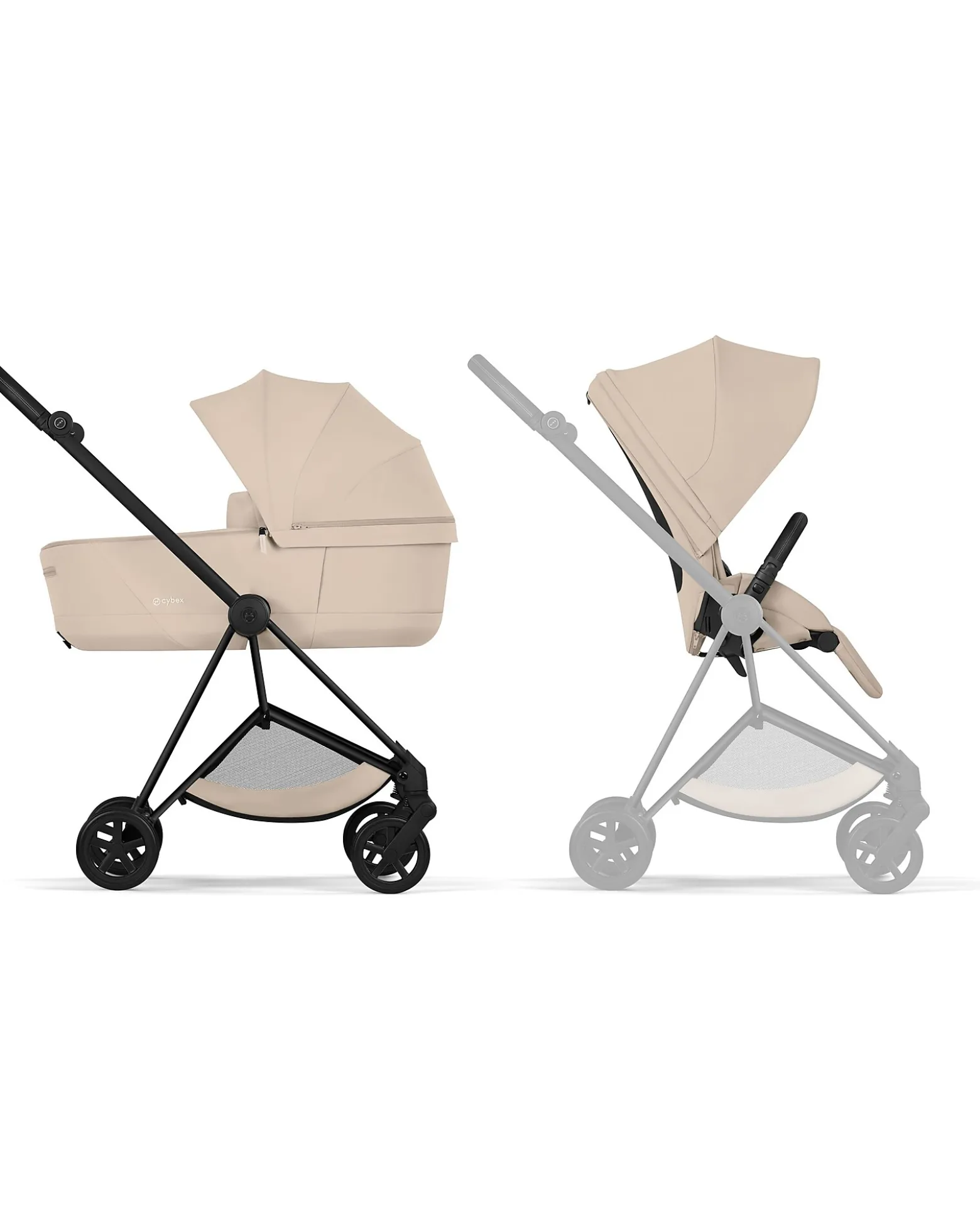 Passeggino Mios Duo Comfort - Telaio Matt Black + Seduta e Navicella Richiudibile Cozy Beige