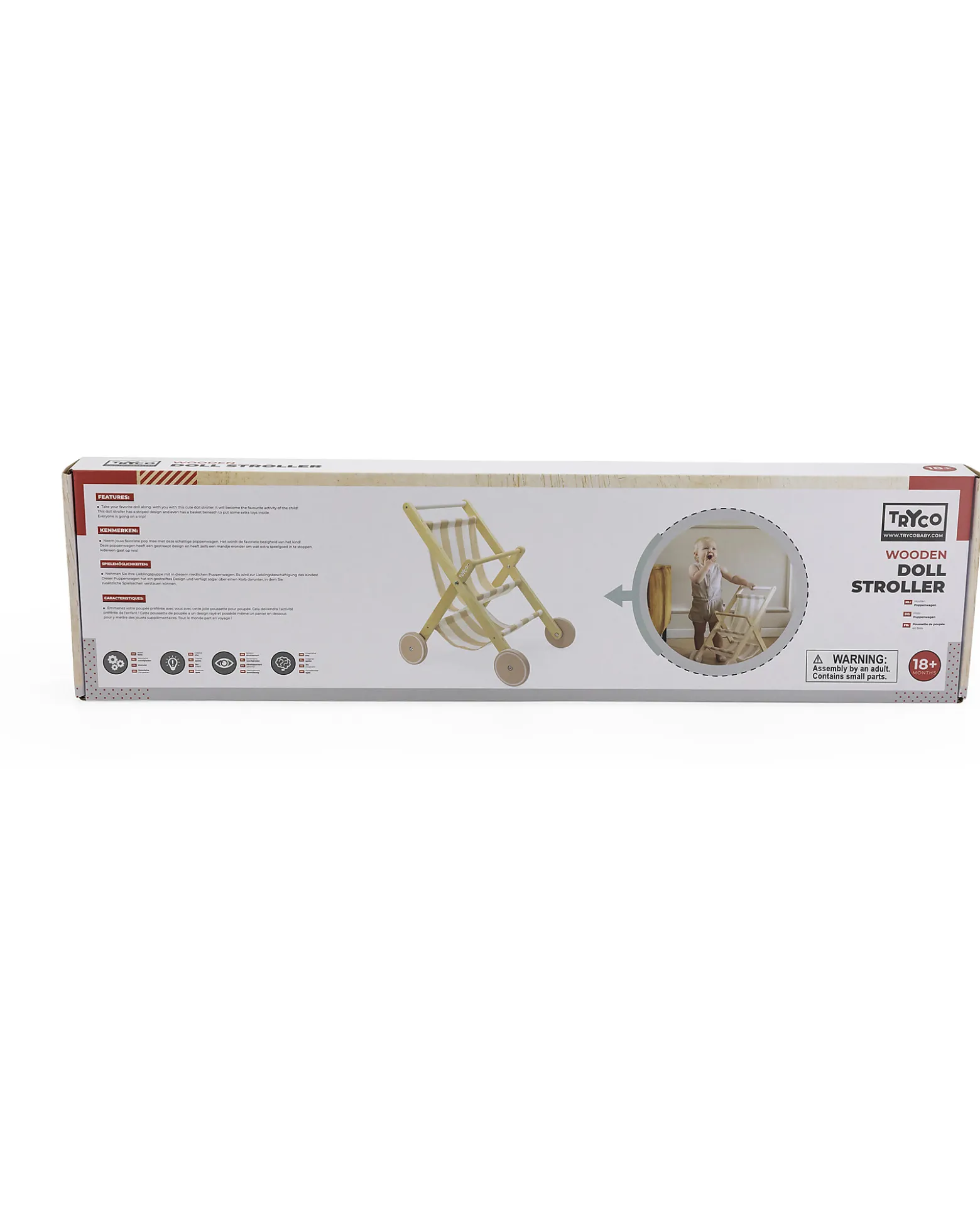 Passeggino per Bambole in Legno - Bianco e Rosa - 18+ m