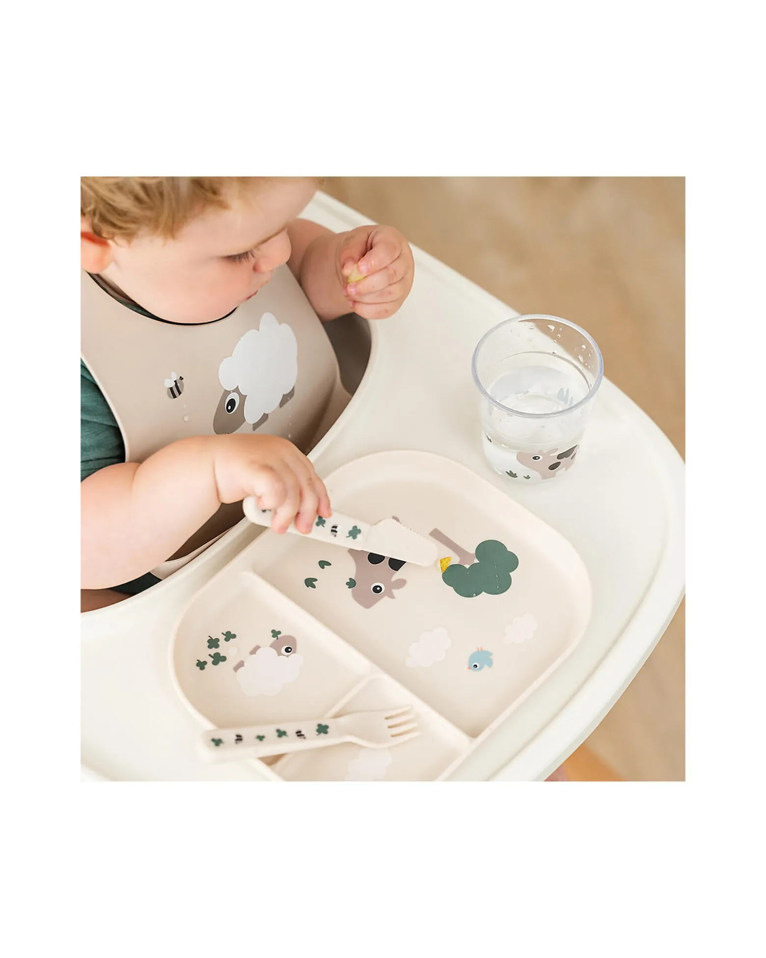 Piatto con Scomparti Tiny Farm - Sabbia - 100% PP Alimentare
