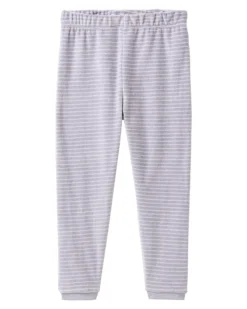 Pigiama a Righe con Polsini - Bianco e Grigio - Cotone GOTS