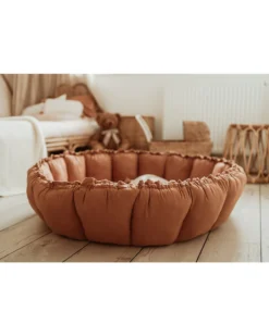 Sacco Portagiochi Bloom - Tappeto Gioco Imbottito e Baby Nest 2 in 1 in 100% Cotone Bio - Tawny Brown